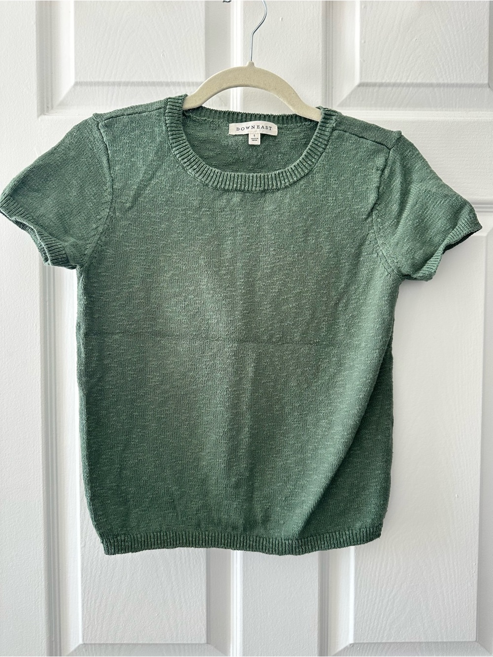 DownEast Green 100% Cotton Knit Short Sleeve Sweater Size S